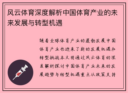 风云体育深度解析中国体育产业的未来发展与转型机遇