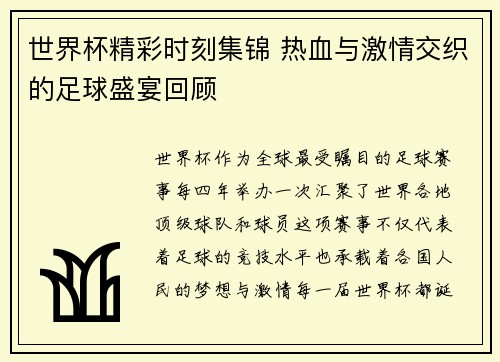 世界杯精彩时刻集锦 热血与激情交织的足球盛宴回顾